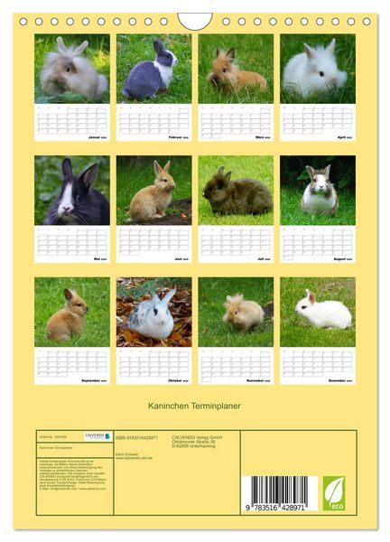 Produktbild: Kaninchen Terminplaner (Wandkalender 2026 DIN A4 hoch), CALVENDO Monatskalender