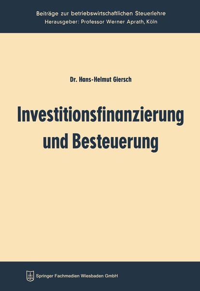 Produktbild: Investitionsfinanzierung und Besteuerung