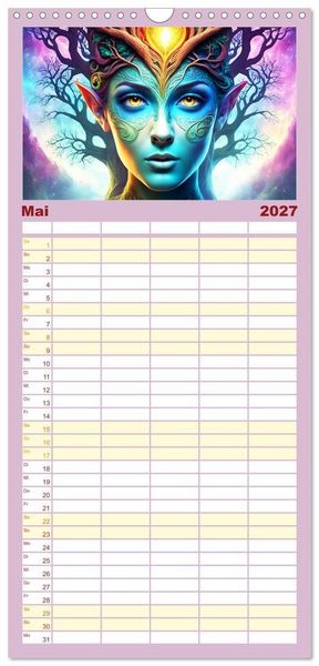 Produktbild: Familienplaner 2027 - Elfen Zauberhafte Fantasiewesen mit 5 Spalten (Wandkalender, 21 x 45 cm) CALVENDO