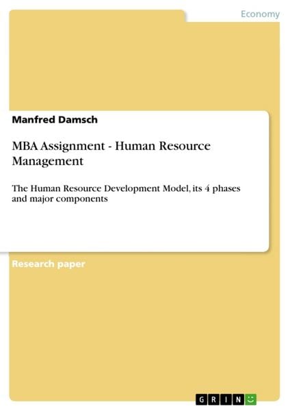 MBA Assignment - Human Resource Management, Taschenbuch von Manfred Damsch, GRIN, 9783640423842