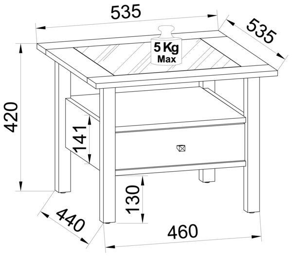 Produktbild: Holz Sofatisch Couchtisch Schublade Lingis M