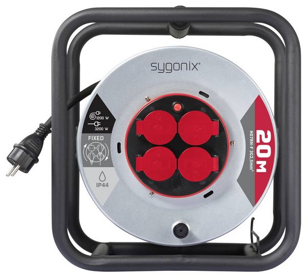 Produktbild: Sygonix SY-10236117 Kabeltrommel 20m Schwarz Schutzkontakt-Stecker