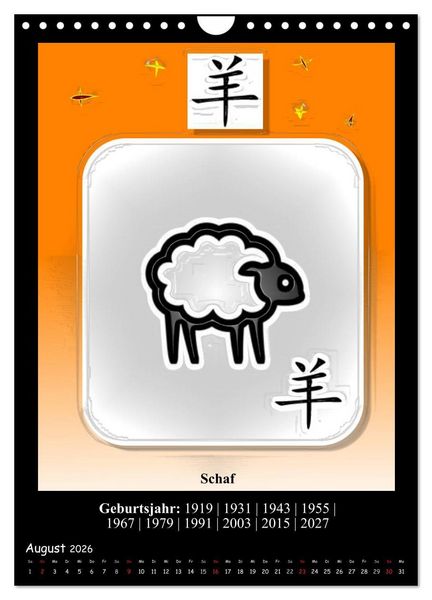 Produktbild: Chinesisches Horoskop (Wandkalender 2026 DIN A4 hoch), CALVENDO Monatskalender