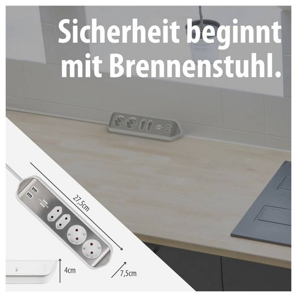 Produktbild: Brennenstuhl 1153590420 Tischsteckdose 1 St&uuml;ck Silber, Wei&szlig; Schutzkontakt 1St.