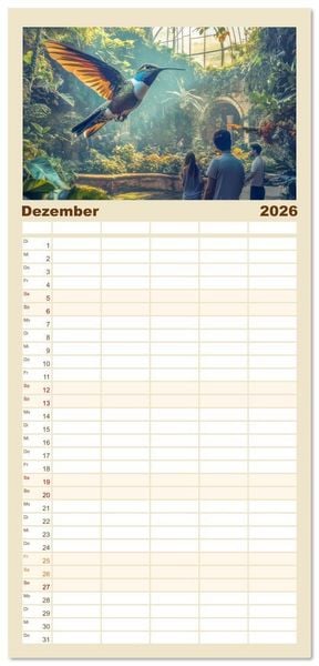 Produktbild: Familienplaner 2026 - Kolibris - Zauberhafte Fantasiewerke mit 5 Spalten (Wandkalender, 21 x 45 cm) CALVENDO