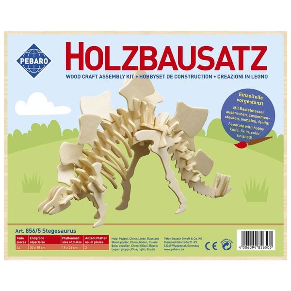 Produktbild: PEBARO 856/5 - Holzbausatz Dinosaurier Stegosaurus, 44 Teile, Holzkonstruktion zum Zusammenstecken