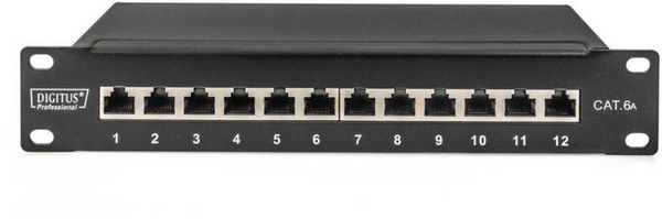 Produktbild: Digitus DN-91612S-EA 12 Port Netzwerk-Patchpanel 254mm (10\") CAT 6a 1 HE Best&uuml;ckt