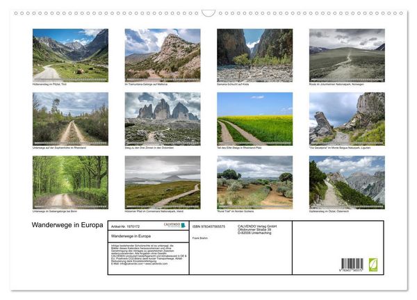 Produktbild: Wanderwege in Europa (Wandkalender 2026 DIN A2 quer), CALVENDO Monatskalender