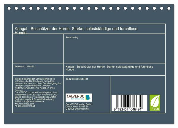 Produktbild: Kangal - Besch&uuml;tzer der Herde. Starke, selbstst&auml;ndige und furchtlose Hunde (Tischkalender 2026 DIN A5 quer), CALVENDO Monatskalender