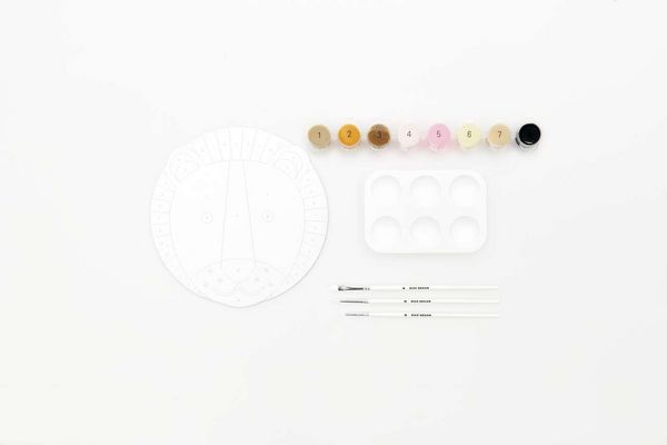 Produktbild: Malen nach Zahlen Set, L&ouml;we,, Inhalt: 1 Malkarton, 8 Acrylfarben f&uuml;r ein Motiv, 3 Pinsel, 1 Malpalette