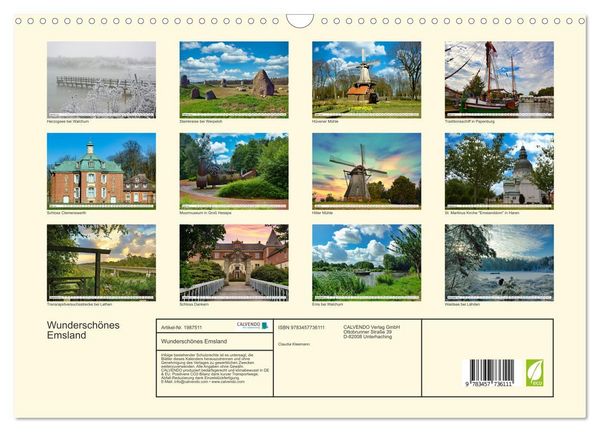 Produktbild: Wundersch&ouml;nes Emsland (Wandkalender 2026 DIN A3 quer), CALVENDO Monatskalender