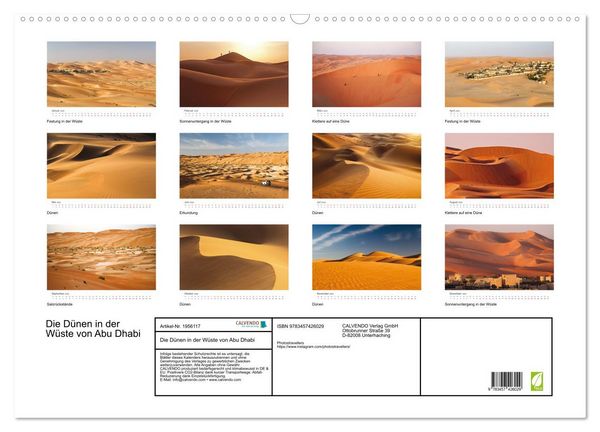 Produktbild: Die D&uuml;nen in der W&uuml;ste von Abu Dhabi (Wandkalender 2026 DIN A2 quer), CALVENDO Monatskalender