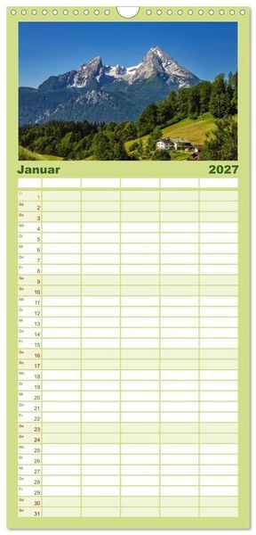 Produktbild: Familienplaner 2027 - Bayern - Seen, Berge, Landschaft mit 5 Spalten (Wandkalender, 21 x 45 cm) CALVENDO