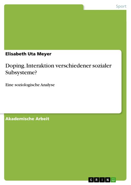 Produktbild: Doping. Interaktion verschiedener sozialerSubsysteme?