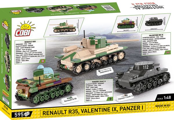 Produktbild: COBI Historical Collection 2740 - Renault R35, Valentine IX, Panzer I, Bausatz 1:48, 595 Klemmbausteine
