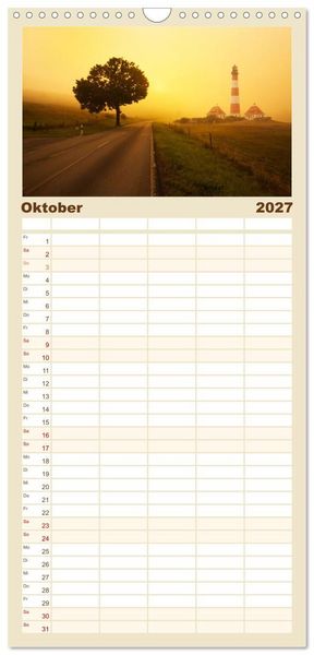 Produktbild: Familienplaner 2027 - Leuchtt&uuml;rme - An den sch&ouml;nsten K&uuml;sten. mit 5 Spalten (Wandkalender, 21 x 45 cm) CALVENDO