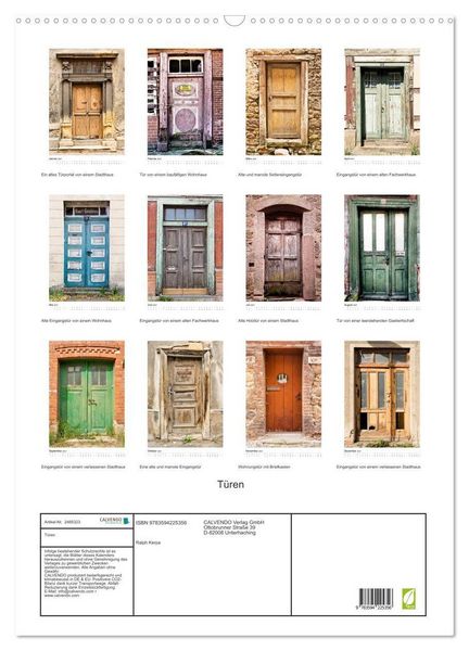 Produktbild: T&uuml;ren (Wandkalender 2027 DIN A2 hoch), CALVENDO Monatskalender