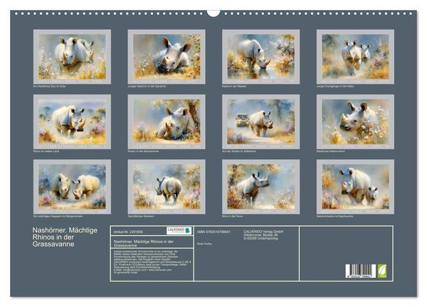 Produktbild: Nash&ouml;rner. M&auml;chtige Rhinos in der Grassavanne (Wandkalender 2027 DIN A2 quer), CALVENDO Monatskalender