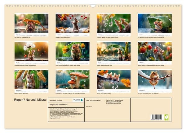 Produktbild: Regen? Na und! M&auml;use (Wandkalender 2026 DIN A2 quer), CALVENDO Monatskalender