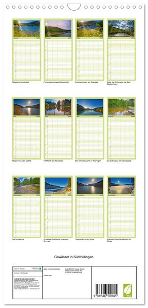 Produktbild: Familienplaner 2026 - Gew&auml;sser in S&uuml;dth&uuml;ringen mit 5 Spalten (Wandkalender, 21 x 45 cm) CALVENDO