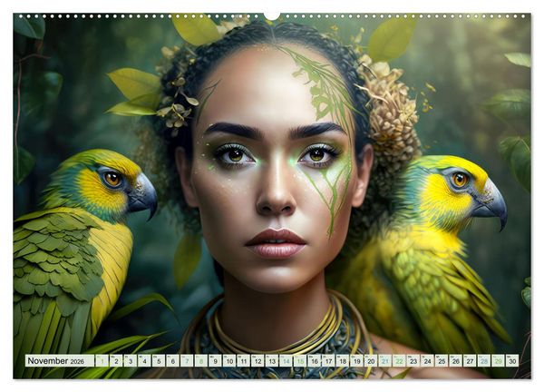 Produktbild: Exotische Frauenportraits im Dschungel (Wandkalender 2026 DIN A2 quer), CALVENDO Monatskalender