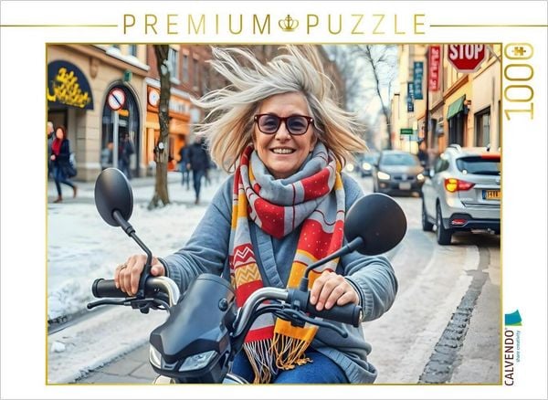 Produktbild: CALVENDO Puzzle Seniorin auf dem E-Scooter | 1000 Teile Lege-Gr&ouml;&szlig;e 64x48cm Foto-Puzzle f&uuml;r gl&uuml;ckliche Stunden
