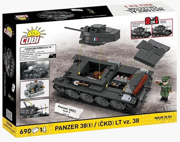 COBI Historical Collection 2666 - Panzer 38(t) (CKD) LT vz 38, WWII, Bausatz 1:28, 690+1 Klemmbausteine