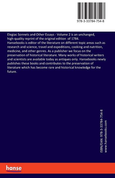 Produktbild: Elegiac Sonnets and Other Essays