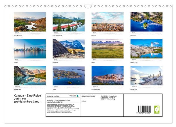 Produktbild: Kanada - Eine Reise durch ein spektakul&auml;res Land. (Wandkalender 2026 DIN A3 quer), CALVENDO Monatskalender