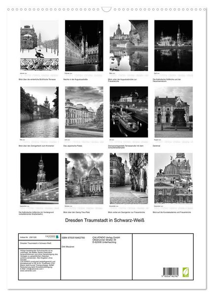Produktbild: Dresden Traumstadt in Schwarz-Wei&szlig; (Wandkalender 2026 DIN A2 hoch), CALVENDO Monatskalender