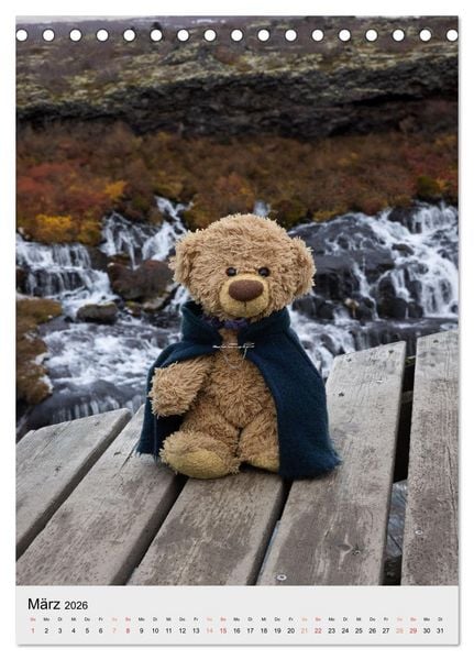 Produktbild: Travelling Teddy in Island (Tischkalender 2026 DIN A5 hoch), CALVENDO Monatskalender