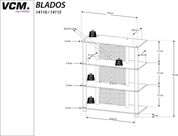 Produktbild: Hifi M&ouml;bel Rack Alu Glas Phono Mediaregal Blados