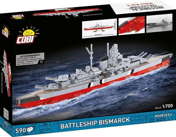 Produktbild: COBI Historical Collection 4854 - Battleship Bismarck, WWII, Bausatz 1:700, 590 Klemmbausteine