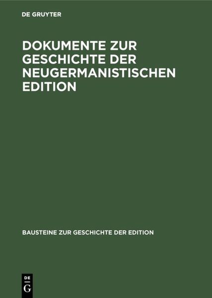 Produktbild: Dokumente zur Geschichte der neugermanistischen Edition