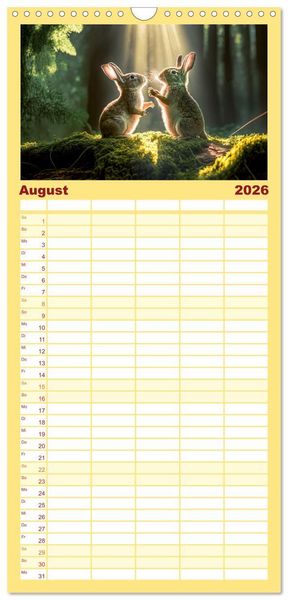 Produktbild: Familienplaner 2026 - Putzige Tierwelt - gemeinsam die Welt entdecken mit 5 Spalten (Wandkalender, 21 x 45 cm) CALVENDO