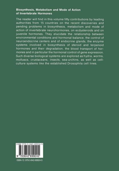 Produktbild: Biosynthesis, Metabolism and Mode of Action of Invertebrate Hormones
