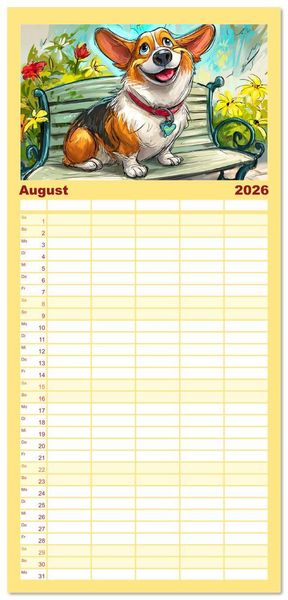 Produktbild: Familienplaner 2026 - Lustige Corgis. Niedliche Cartoons von gl&uuml;cklichen Hunden mit 5 Spalten (Wandkalender, 21 x 45 cm) CALVENDO