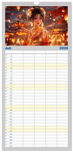 Produktbild: Familienplaner 2026 - Fantasie Asia-Girls mit 5 Spalten (Wandkalender, 21 x 45 cm) CALVENDO