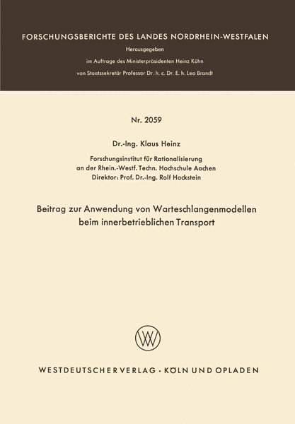 Produktbild: Beitrag zur Anwendung von Warteschlangenmodellen beim innerbetrieblichen Transport
