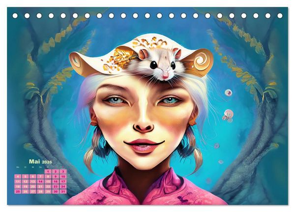 Produktbild: Fantasy Tier Frauen Portraits (Tischkalender 2026 DIN A5 quer), CALVENDO Monatskalender