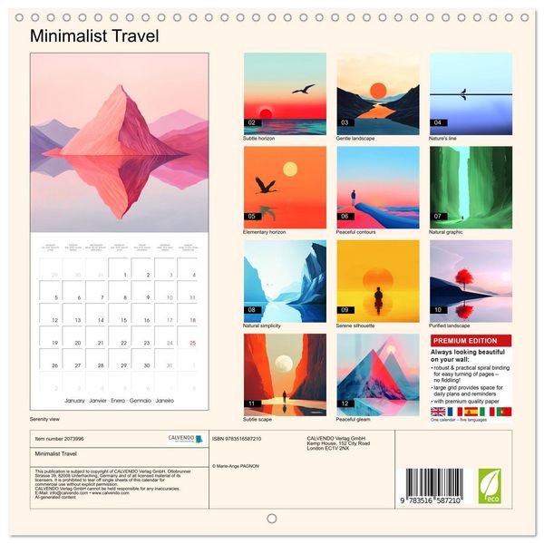 Produktbild: Minimalist Travel (Wall Calendar 2026 12 &times; 12 Inch) CALVENDO 12 Month Wall Calendar