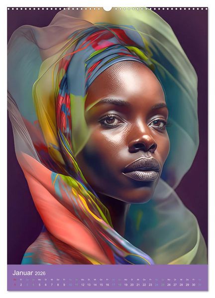 Produktbild: Afrikanische Frauen - Portraits im Stil der afrikanischen Kultur (Wandkalender 2026 DIN A2 hoch), CALVENDO Monatskalender