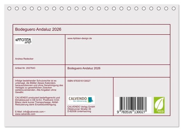 Produktbild: Bodeguero Andaluz 2026 (Tischkalender 2026 DIN A5 quer), CALVENDO Monatskalender