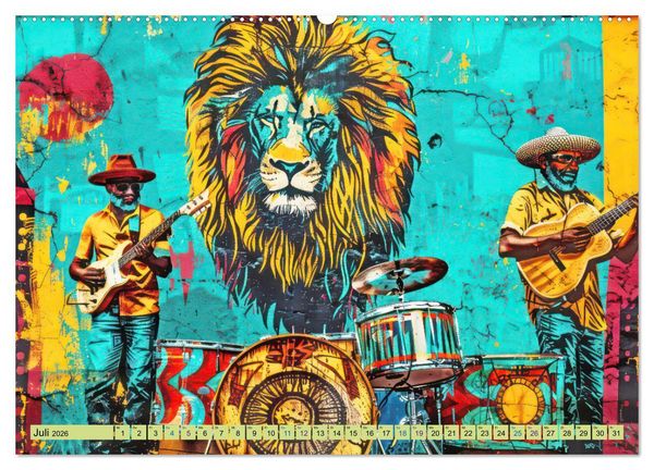 Produktbild: Musikanten im Pop-Art Stil (hochwertiger Premium Wandkalender 2026 DIN A2 quer), Kunstdruck in Hochglanz