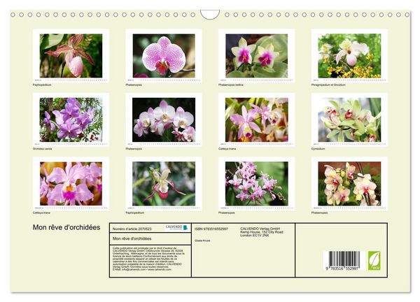 Produktbild: Mon r&ecirc;ve d'orchid&eacute;es (Calendrier mural 2026 DIN A3 vertical), CALVENDO calendrier mensuel