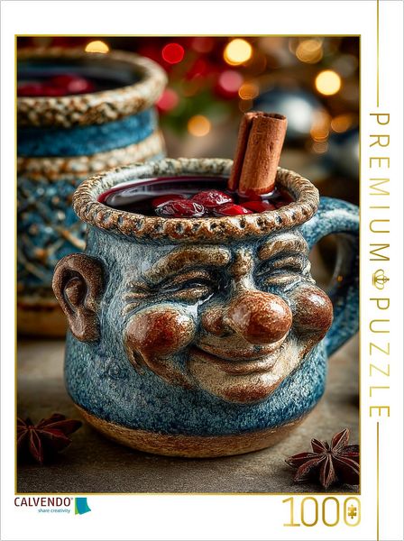 Produktbild: CALVENDO Puzzle Beschwipste Weihnachtstasse mit Gl&uuml;hwein - Lustiges Wintermotiv | 1000 Teile Lege-Gr&ouml;&szlig;e 64x48cm Foto-Puzzle f&uuml;r gl&uuml;ckliche Stunden