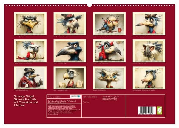 Produktbild: Schr&auml;ge V&ouml;gel. Skurrile Portraits mit Charakter und Charme (hochwertiger Premium Wandkalender 2027 DIN A2 quer), Kunstdruck in Hochglanz