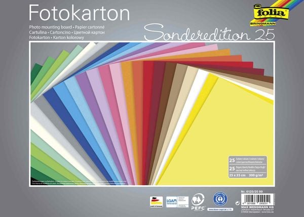 Produktbild: Folia Fotokarton 300g/m&sup2;, 25x35cm, 25 Bogen, farbig sortiert