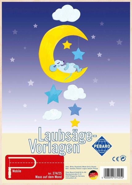 Produktbild: PEBARO 374/2S - Laubs&auml;gevorlage Mobile Maus auf dem Mond, 1 Platte DIN A4