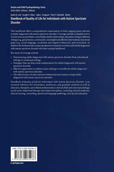 Produktbild: Handbook of Quality of Life for Individuals with Autism Spectrum Disorder